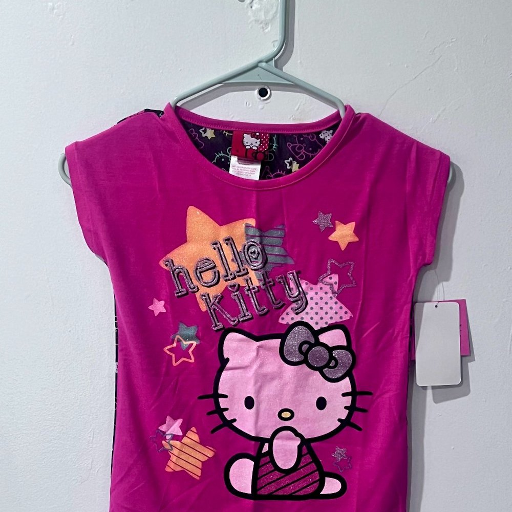Hello Kitty Pink Glitter Girls T-Shirt with Sheer Back Pattern Detail NWT